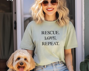 Rescue Love Repeat T-Shirt, Animal Rescue, Casual Wear, Gifts, Pet Adoption Tee, Animal Shelter Apparel, Pet Rescue Gift, Foster Rescue Tee