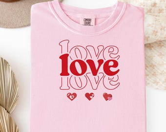 Love Love Love Valentine T-Shirt, Love Retro Graphic T-Shirt, 'love' Heart Design