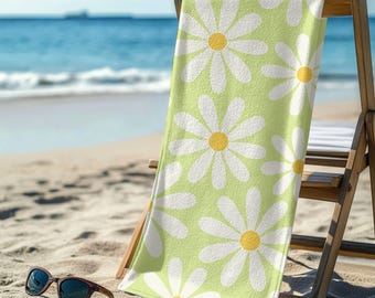 Sunny Daisy Beach Towel, Summer Lovin', Poolside Essential, Floral Print, Vacation Must Have, Retro Daisy Floral Pattern, Outdoor Towel
