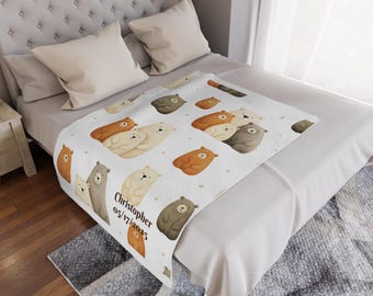 Personalized Bear Family Blanket, Soft Plush Throw for Kids, Nursery Decor, Baby Shower Gift, Winter Snuggle, Cuddle Blanket