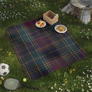 Tartan Picnic Blanket Waterproof Backing Outdoor Mat Large Family Beach Throw Portable Camping Travel Accessory Carrying Strap Fleece image 1