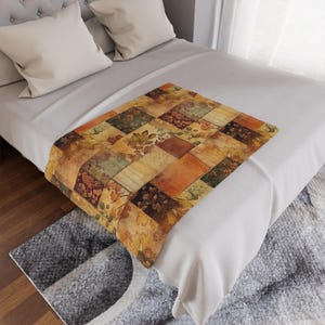 Cozy Fall Vintage Patchwork Blanket, Soft Autumn Snuggle Throw