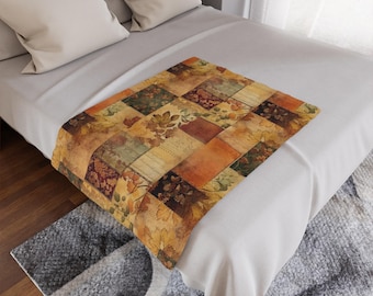 Cozy Fall Vintage Patchwork Blanket, Soft Autumn Snuggle Throw