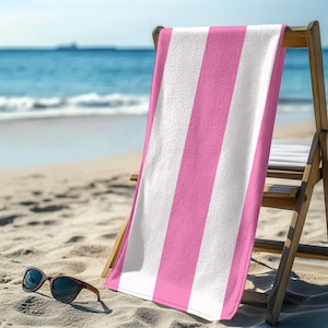 Summer Pink and White Striped Beach Towel, Perfect for Pool Parties & Beach Days, Vibrant Summer Essentials
