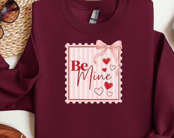 Be Mine Valentine Sweatshirt, Coquette Bow & Heart Design, Valentine hearts bow design