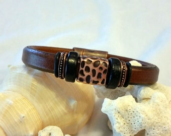 Men- Licorice Leather Brown/Copper Bracelet