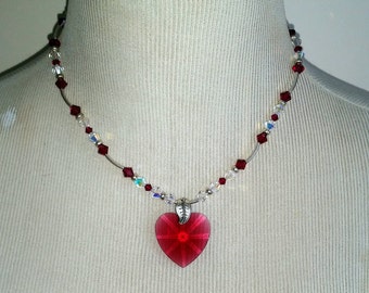 Rose Heart Silver & Crystal Necklace