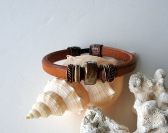 Men- Camel Leather and Copper Bracelet