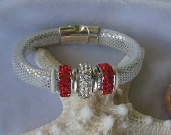 Red Rhinestone Mirrored Leather Bracelet