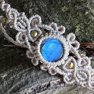 Bracelet micromacrame, retro style bijou elegant en labradorite, natural healing stone, labradorite crystal, boho jewelry, handmade gift