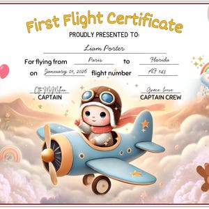 Baby’s First Flight Certificate Instant Download: Printable Travel Milestone
