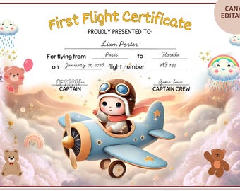 Baby’s First Flight Certificate Instant Download: Printable Travel Milestone