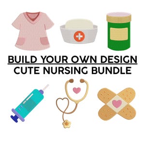 Bauen Sie Ihr Eigenes - Bundle Krankenschwester Stickdatei, Nurse Era Stickerei, Scrub Cap Medizin Spritze Stethoskop Pflaster Maschinenstickerei