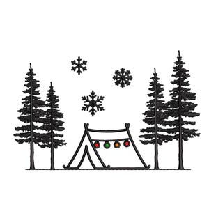 Camping Tent Embroidery Design, Outdoor Embroidery File, Wilderness Wood Pine Trees Hiker Nature Machine Embroidery pes dst + multi-format