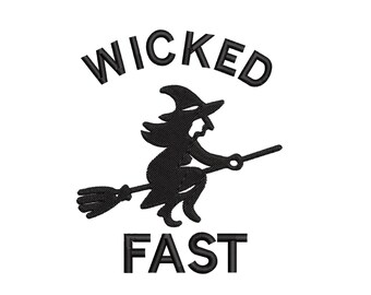 Wicked Fast Witch Embroidery Design, Broomstick Embroidery, Quick Stitch Silhouette October Halloween Machine Embroidery Digital Download