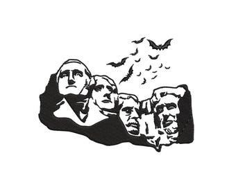 Desenho de bordado de Halloween do Monte Rushmore, arquivo de bordado da Dakota do Sul, bordado à máquina de parque nacional em formato PES DST, design turístico, presente.