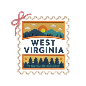 7 maten West Virginia borduurontwerp, staat embleem borduurwerk, zuidelijke staat borduurwerk, Amerika VS machineborduurwerk pes dst 4 juli