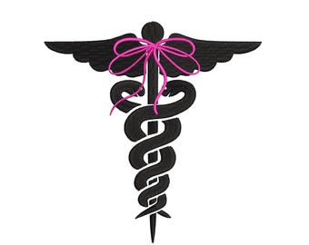 7 tamaños de 2 a 8 pulgadas. Diseños de bordado de caduceo médico. Símbolo de enfermera. Bordado a máquina. Archivo digital de descarga instantánea (pes dst jef).