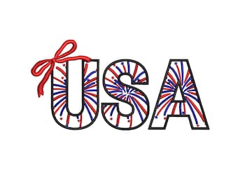 Diseño de bordado con letras de la bandera estadounidense "Años de la Libertad", descarga instantánea (PES DST), bordado personalizado estadounidense con fuegos artificiales del 4 de julio.