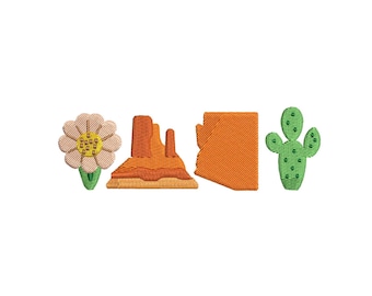 Desenho de bordado do estado do Arizona, arquivo de bordado para lembrança de viagem dos EUA, bordado à máquina no deserto do Vale do Monumento pes dst + multiformato