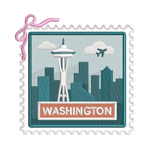 Washington State Embroidery Design, Space Needly Skyline Travel Embroidery, US PNW West Coast Machine Embroidery pes dst + multi-format