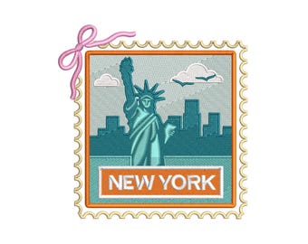 Niedliche New York Stickmuster, Freiheitsstatue NYC Liebe Stickerei, USA Ostküste Reise Maschinenstickerei, Big Apple Skyline Stempel