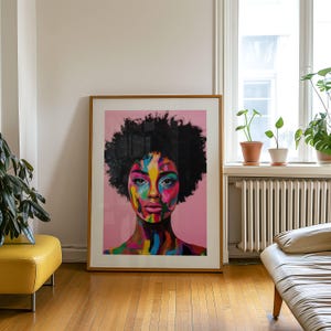 Afrikanisches abstraktes Kunstplakat, moderne afrikanische Kunst, afrikanische Frau mit bunter Gesichtsbemalung