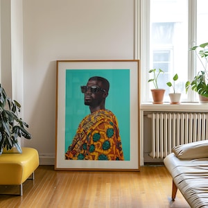 African wall art of traditional attire, Kente, Ghanian, Nigerian, Modern african male