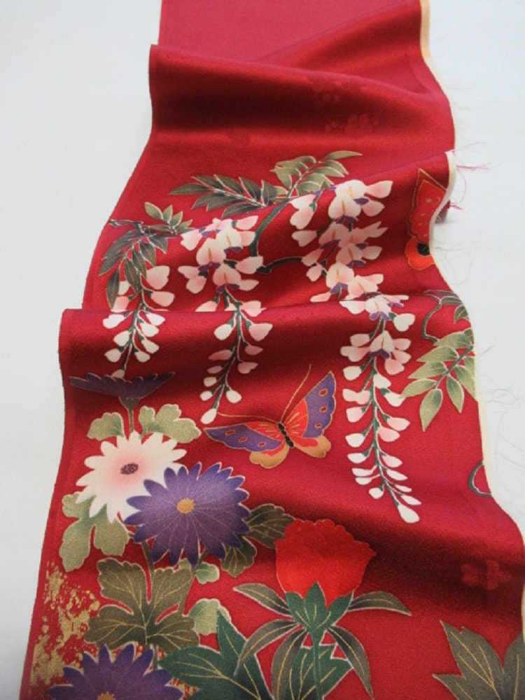 Japanese 100 pure silk cloth from Kyoto Dark red Floral Etsy