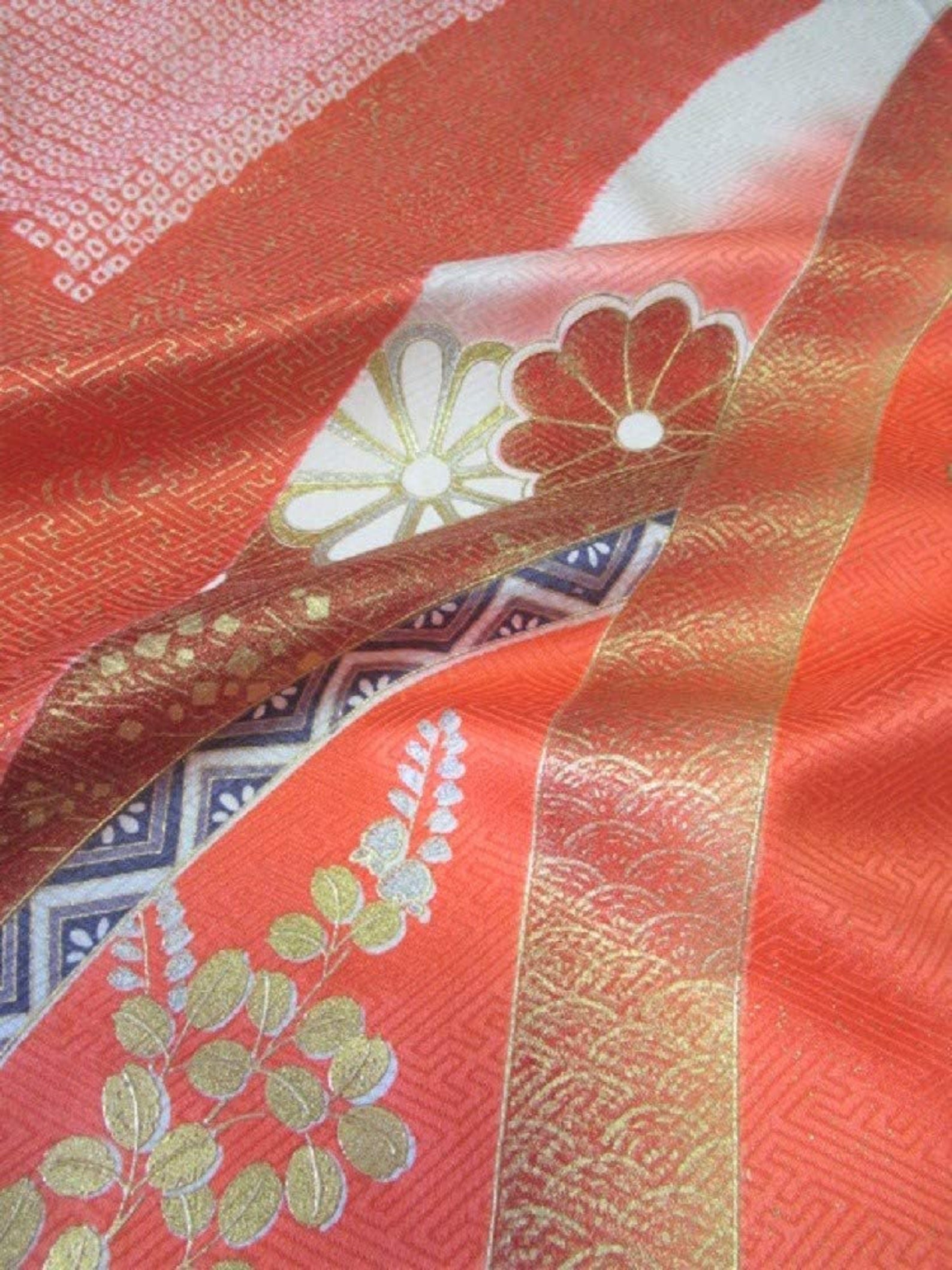 Japanese pure silk cloth from Kyoto Orange Traditional pattern | Etsy