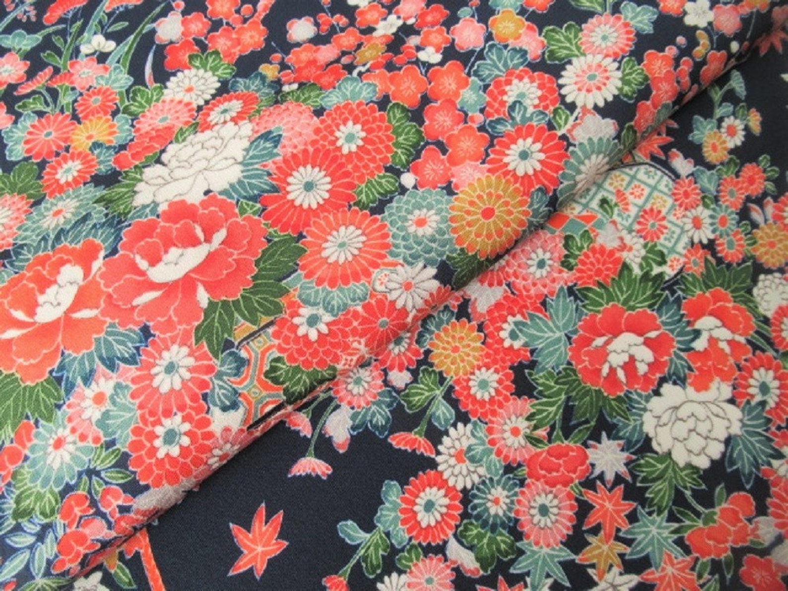 Japanese Pure Silk Cloth From Kyoto Navy Floral Pattern No.27 Etsy