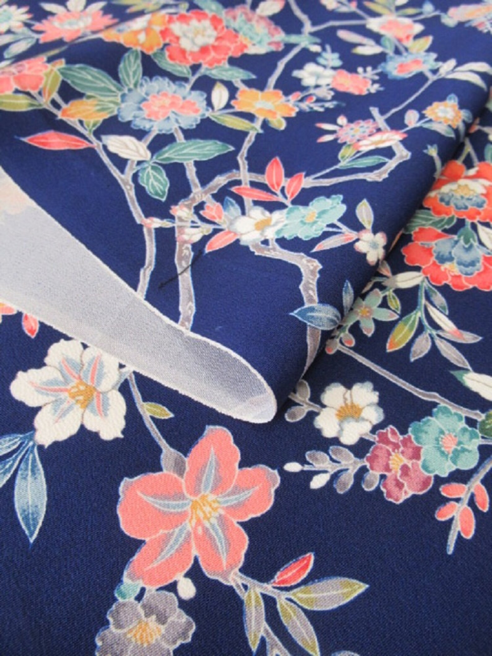 Japanese 100 pure silk cloth from Kyoto Navy Floral pattern Etsy