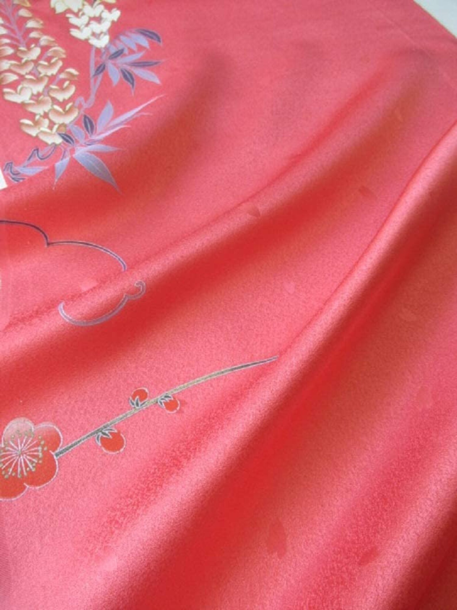 Japanese Pure Silk Cloth From Kyoto Pink Wisteria and Plum Etsy
