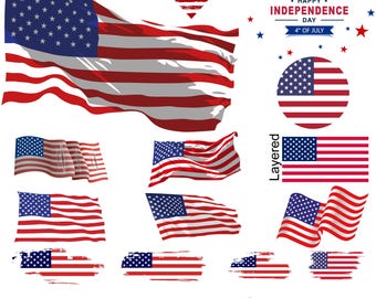 Distressed American Flag SVG Bundle, Printable Grunge USA Patriotic Clipart