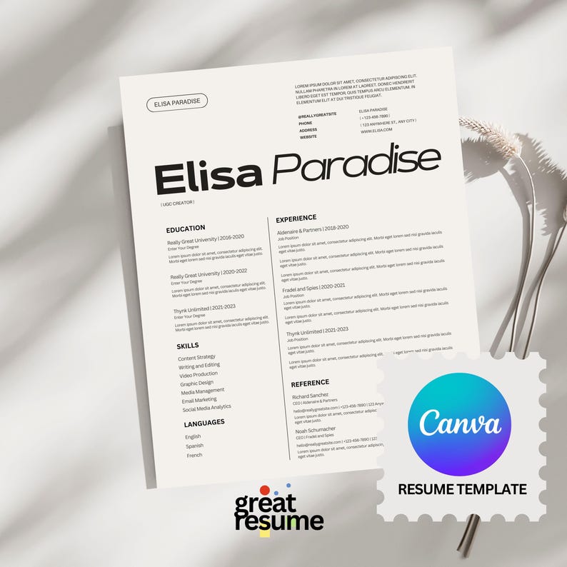 Canva Resume Template With Photo, Cv Template Canva, Creative Resume ...