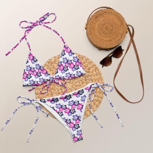 Neon Hibiscus Flower Bunch String Bikini