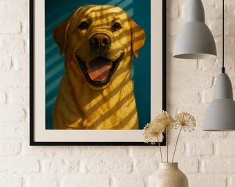 Lámina artística de Labrador: Luz dramática, retrato de perro (descarga digital)
