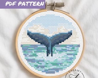 ギャラクシーホエール クロスステッチパターン PDF、海洋動物刺繍
