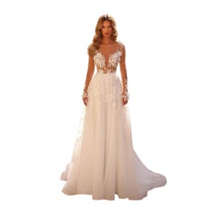 Carter Bride Kleid - 3D-Blumenspitze elegantes A-Linie Brautkleid