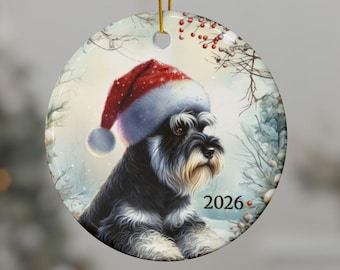 Keramik-Schnauzer-Ornament, Winter-Hunde-Andenken, Sammlerstück für den Weihnachtsbaum 2026