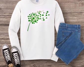 Shamrocks Long Sleeve Tee, St. Patrick's Day Irish Clover Shirt, Lucky T-Shirt