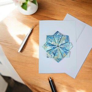 Carte de voeux toutes occasions avec enveloppe, mandala origami fait main, papier chiyogami japonais Yuzen, couleurs et motifs assortis, vierge 5 x 7 pouces