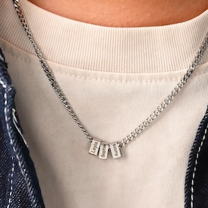 Personalized Men’s Name Necklace,Engraved Bead Necklace,Name Bar Necklace,Family Name Jewelry,Gift for Dad,Father&#39;s Day Gift,Letter Necklace