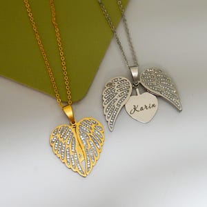 Personalized Heart Name Necklace,Name Guardian Angel Wings Necklace,Grieving Gift For Her,Mother&#39;s Day Gift,Remembrance Gift,Graduation gift