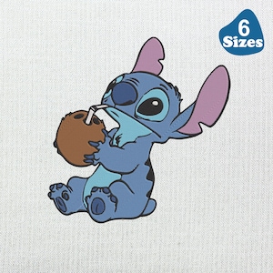Stitch  coconut  Embroidery Design, Stitch Lilo Embroidery Machine File, Cute Baby Stitch  Embroidery, Digital Embroidery Patterns - 6 Sizes