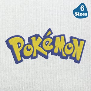 Può includere: Logo giallo "Pokémon" con contorno blu. Il logo è in un font stilizzato.