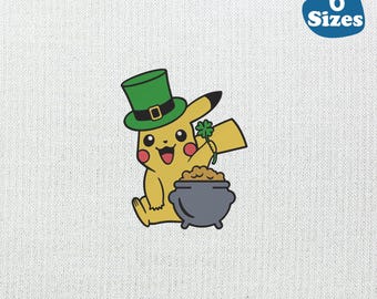 Pikachu Embroidery  St. Patrick’s Day Inspired- 6 Different sizes-Instant Download.
