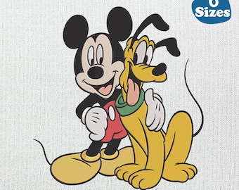 Mickey and Pluto Dog Embroidery Design: 6 Sizes (Instant Download)