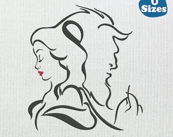 Belle and Beast Outline Embroidery Design: 6 Sizes (Digital Download)