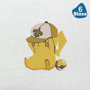 May include: A yellow cartoon character wearing a tan and white baseball cap with a fleur-de-lis design, holding its head. A white and grey ball is next to it. The image has a blue tag that says "6 Sizes".